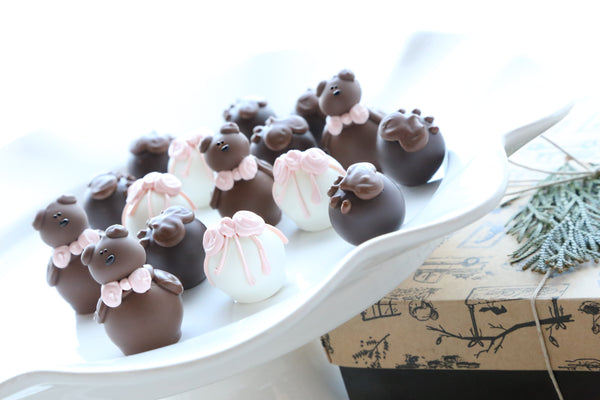 Chocolate Truffles ~16-Piece Gift ~ Baby Pink Teddy Bears